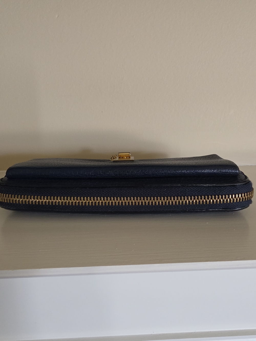 Chloe Navy Leather Zip Wallet with Gold Hardware And Chain Detail - Picture 12 of 14